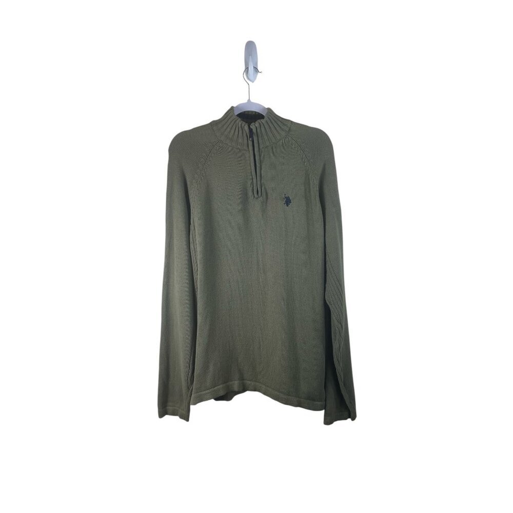 U.S. Polo Assn. Mens Olive Green Zip-Up Sweater XXL 100% Cotton Ribbed Collar Wa